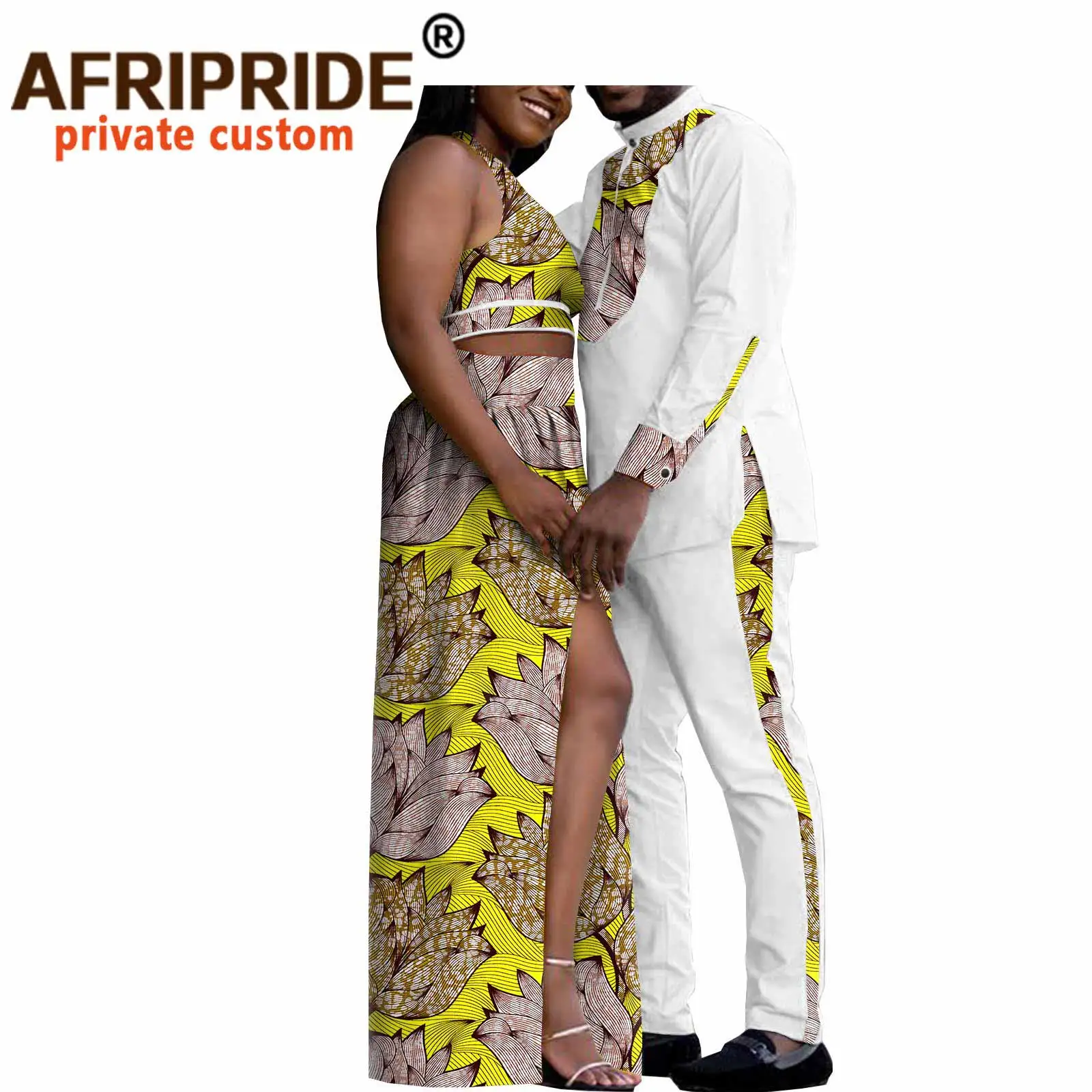 African Clothes for Women Crop Top and Long Skirts Set African Clothes for Men Print Shirts Ankara Pants Couple Clothing A20C009