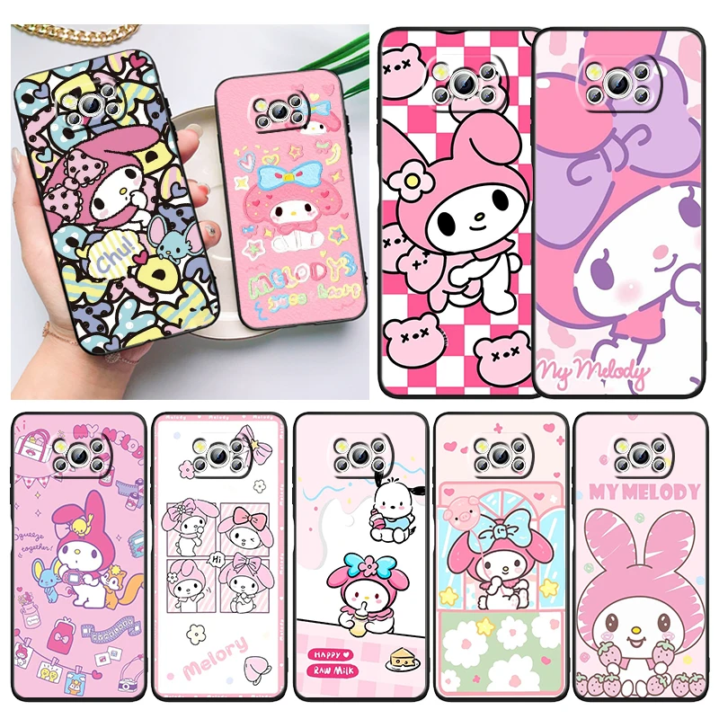 

Sanrio Melody Cartoon Cute Phone Case For Xiaomi Mi Poco X4 X3 NFC F4 F3 GT M5 M5s M4 M3 Pro C40 C3 5G Soft Cover Black Funda