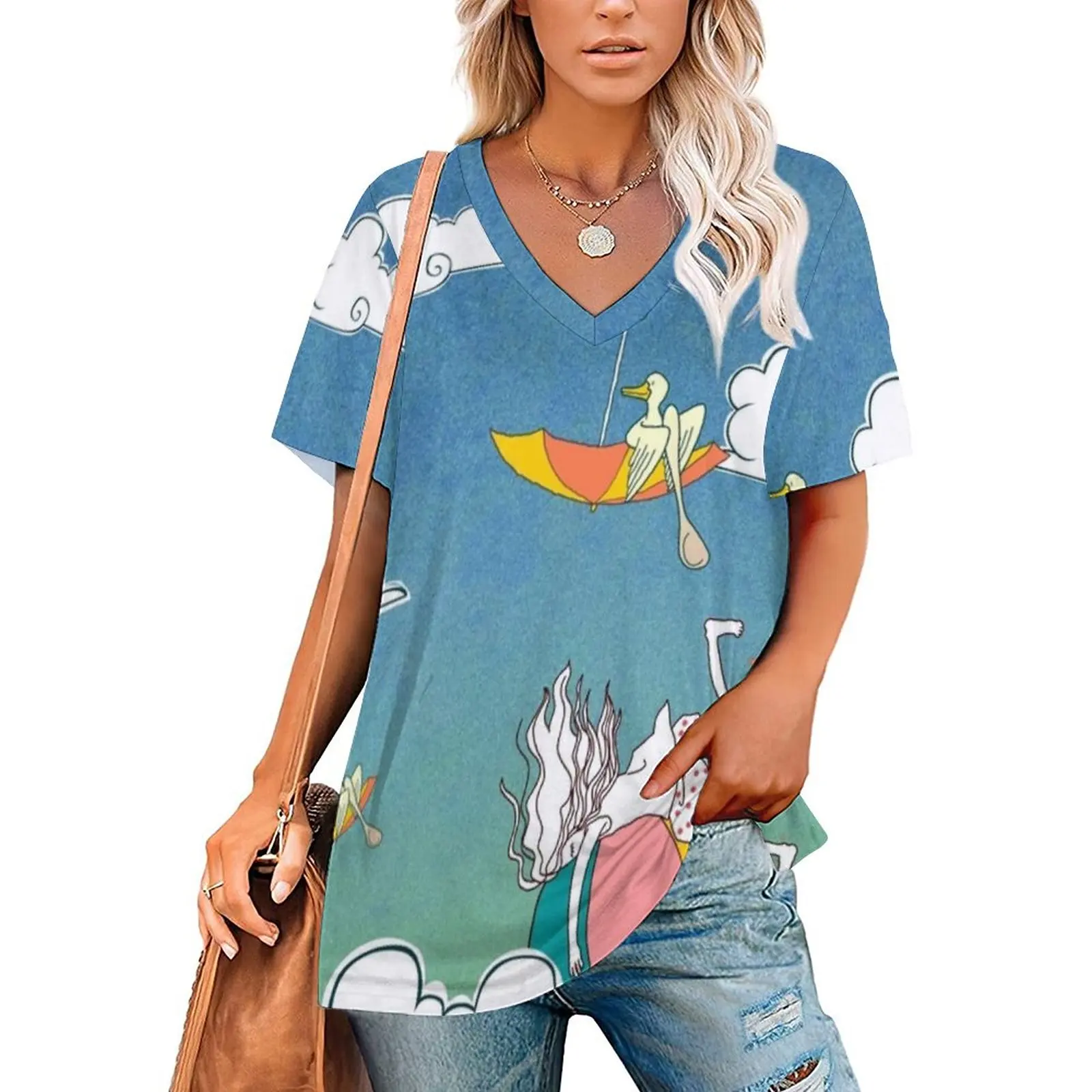 Женская футболка с круглым вырезом коротким рукавом и принтом |