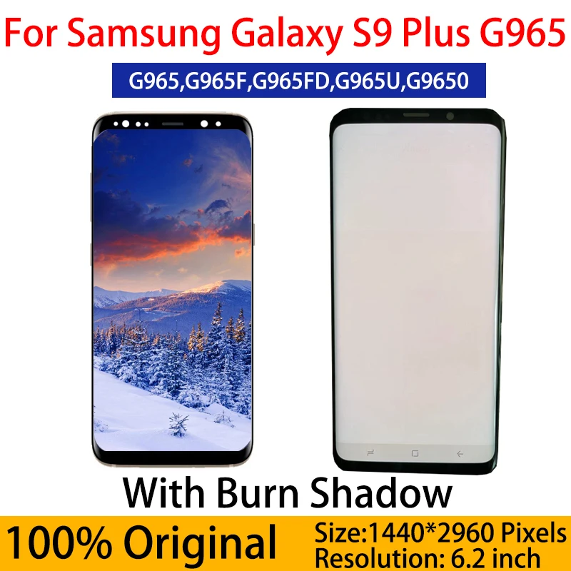 

Оригинальный дисплей amoled burn shadow для SAMSUNG Galaxy S9 Plus G965f, ЖК-дисплей, сенсорный экран, дигитайзер, запасные части с рамкой