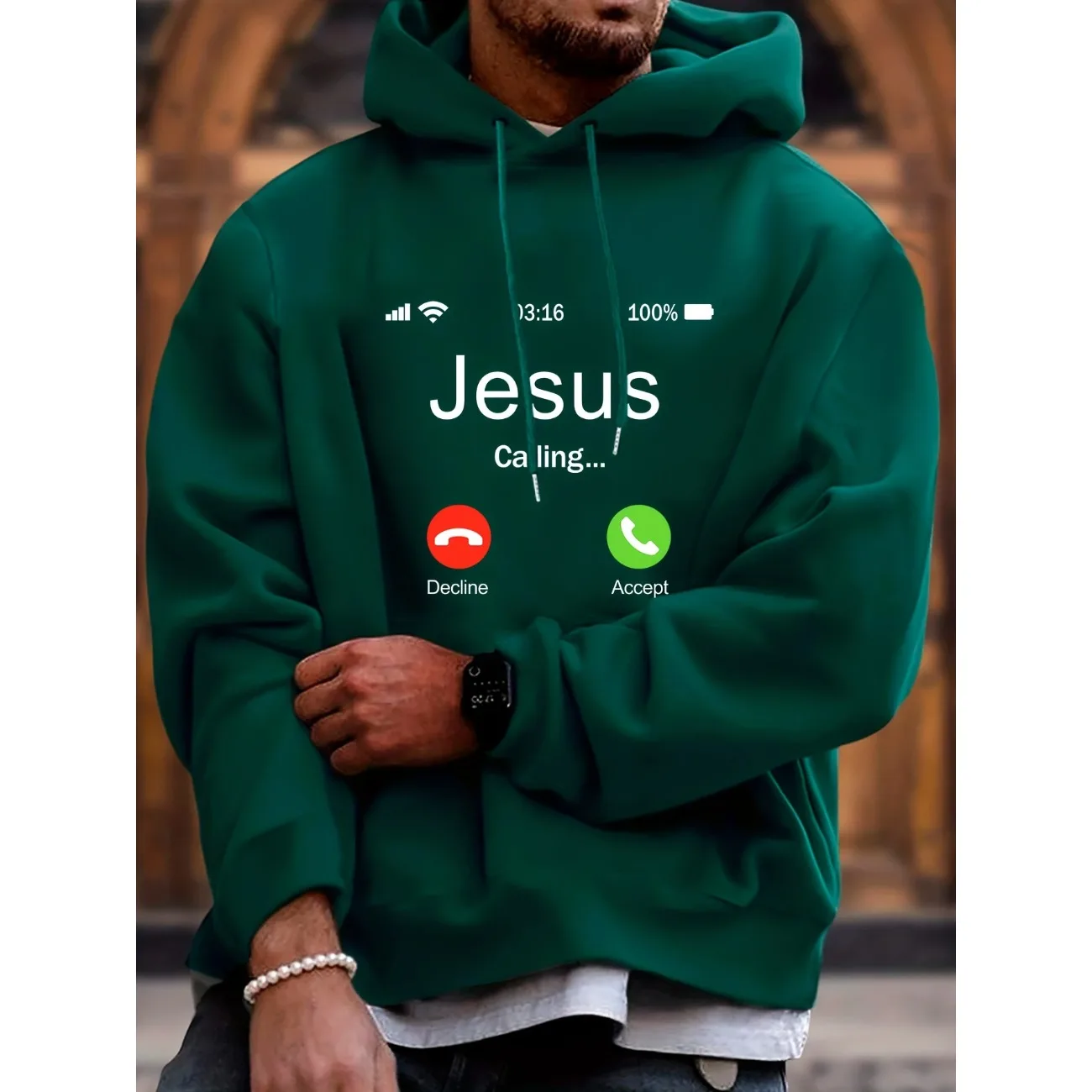 

Толстовка мужская с принтом Иисуса и телефонных звонков, Свободный свитшот с карманом кенгуру, уличная одежда