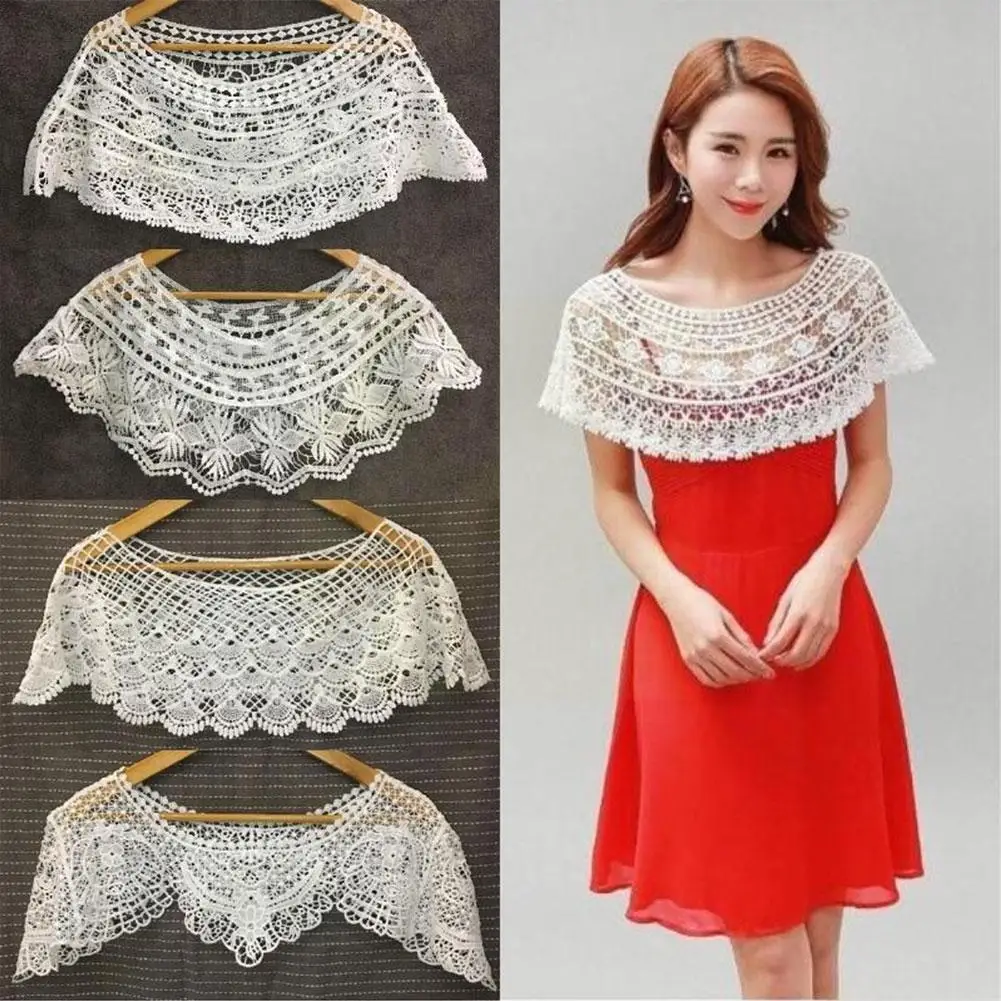 

White Knitted Hollow Lace Shawl Women Vintage Versatile Shawl Arms Fake Coat Body Covering Shawl Slim Collar Blouse Sling S Z4S5
