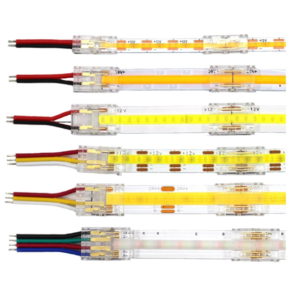 COB Mini Led Light Strip Wire Connectors 2 3 4 Pin Connection Solderless FCOB RGB CCT 5 8 10mm LED Strip To Strip Wire Connector