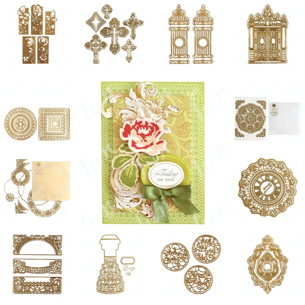 

2022 Cabinet Rose Bird Cage Lace Cake Clock Sentiment 3D Gate Cross Baroque Frame Cutting Dies DIY Scrapbooking Embossing Molds