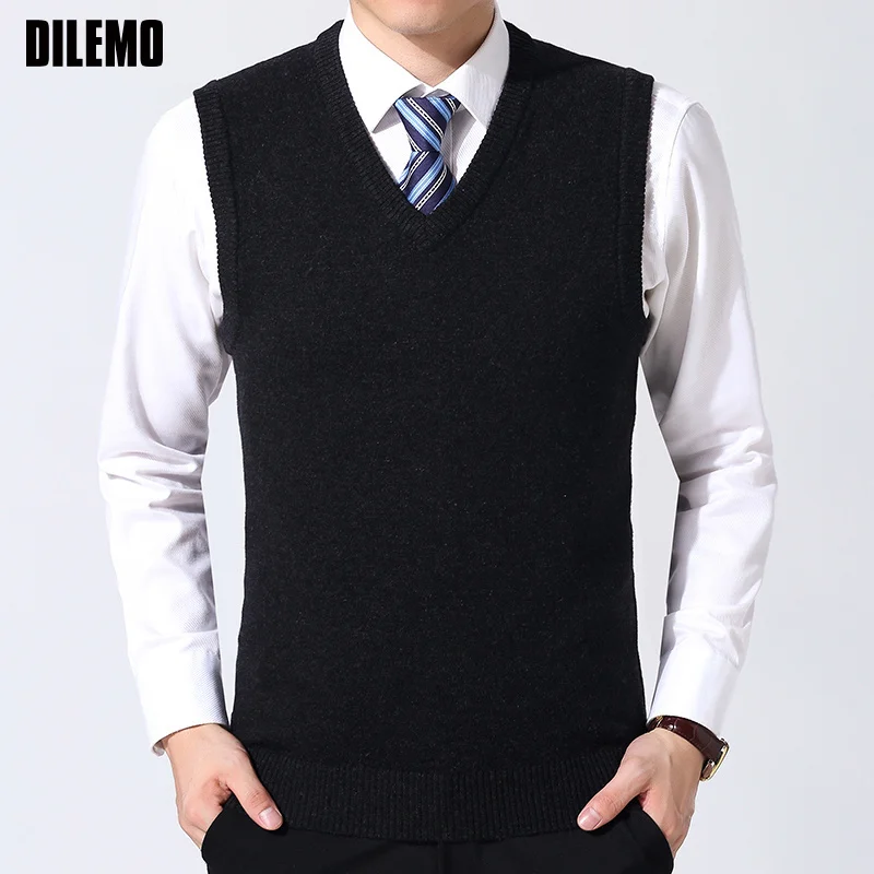 

2023 New Fasion Brand Sweater Man Pullovers Vest Slim Fit Jumpers Knitwear Sleeveless Winter Style Casual Clotin Men