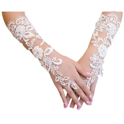 Лучший, приталенный смокинг, брендовый Модный Белый Свадебный Короткий Вечерние перчатки без пальцев Элегантные Вечерние перчатки невесты с бисером свадебные перчатки до запястья