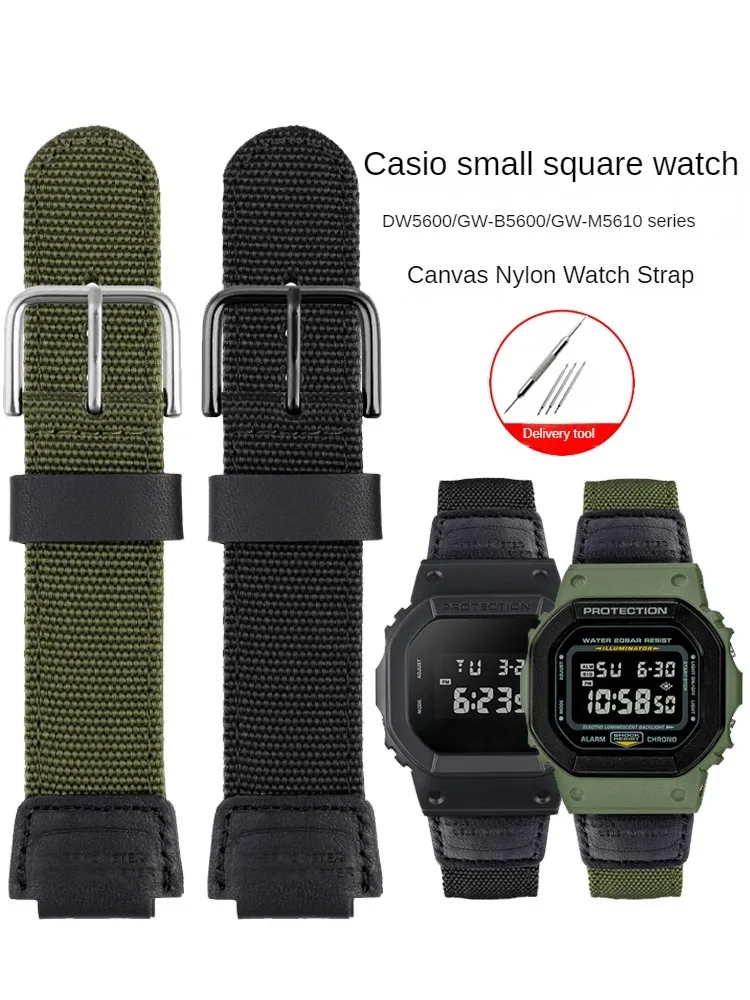 Адаптирован для C-a-s-i-o Small Square DW5600 GW-5000 5035 GW-M5610 мужской холщовый нейлоновый ремешок