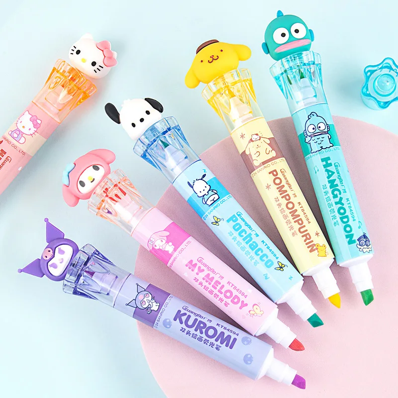 24pcs/ лот Sanrio мелодия Kuromi 6 цветов маркера двойной головы Kitty рисования