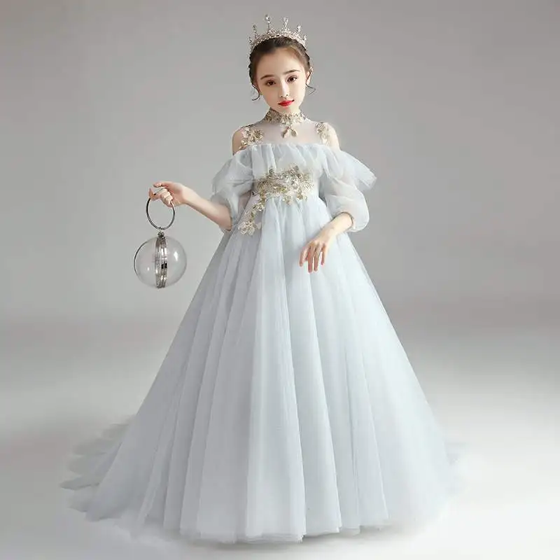 

Girls' high-end runway net dress flower girl wedding piano performance dress children's princess style host evening dress