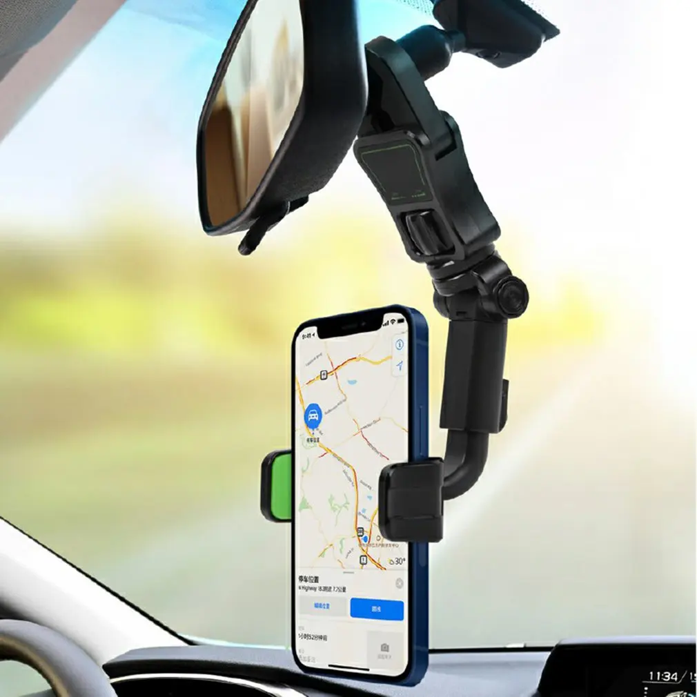 

360° Car Phone Holder Rearview Mirror Phone Holder Adjustable Holder Clip Mount GPS Holder for Car Auto Universal Multifunction