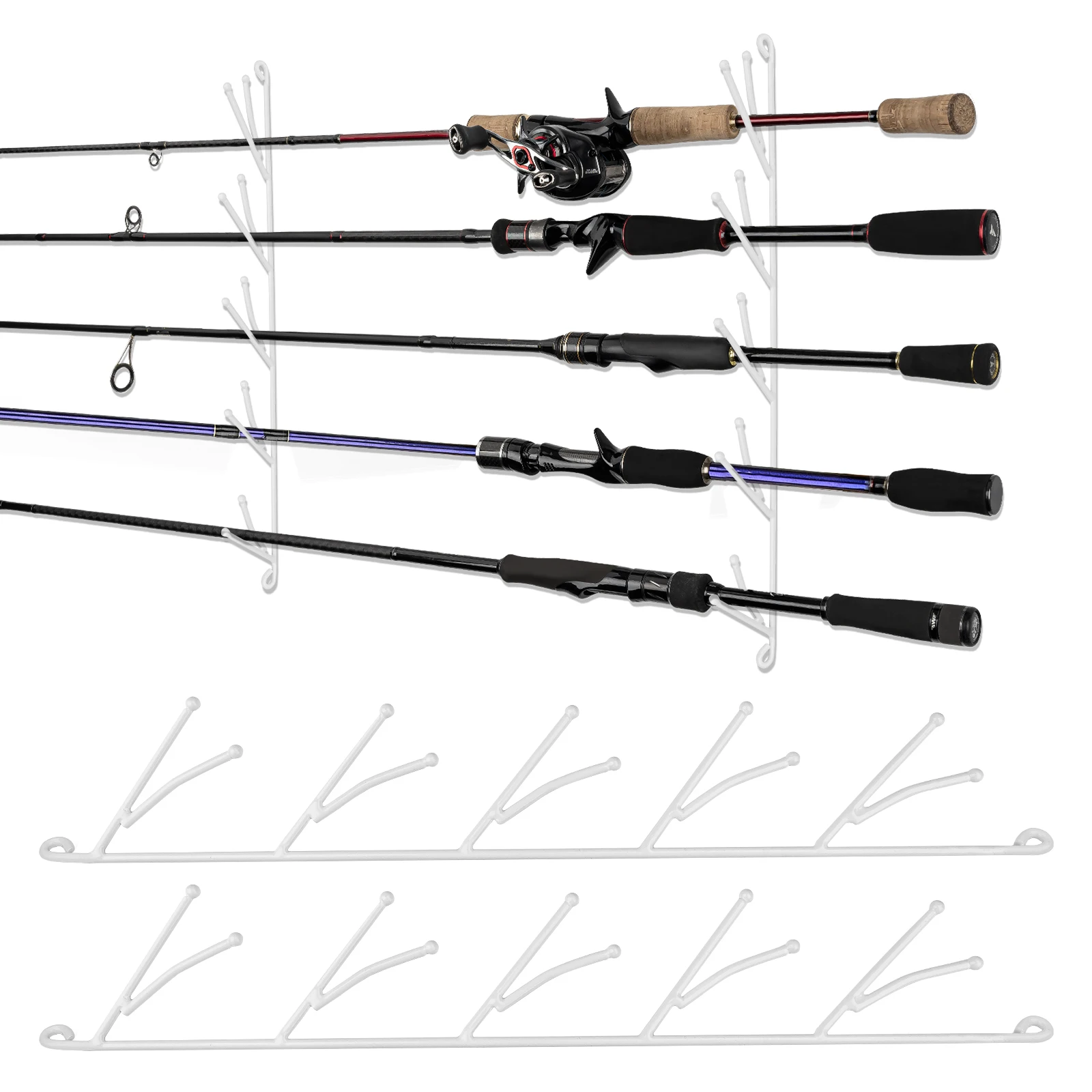 

2pcs Fishing Rod Holder Stand Kit 5 Holes Horizontal Fishing Rold Rack Fishing Rod Display Rack Fishing Rod Sorage Organizers