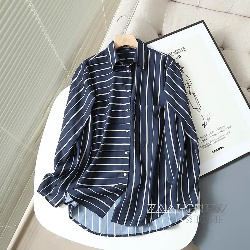 

ZAAHONEW 2022 весна осень Женская модная полосатая дизайнерская рубашка с длинным рукавом женские тонкие повседневные Простые блузки