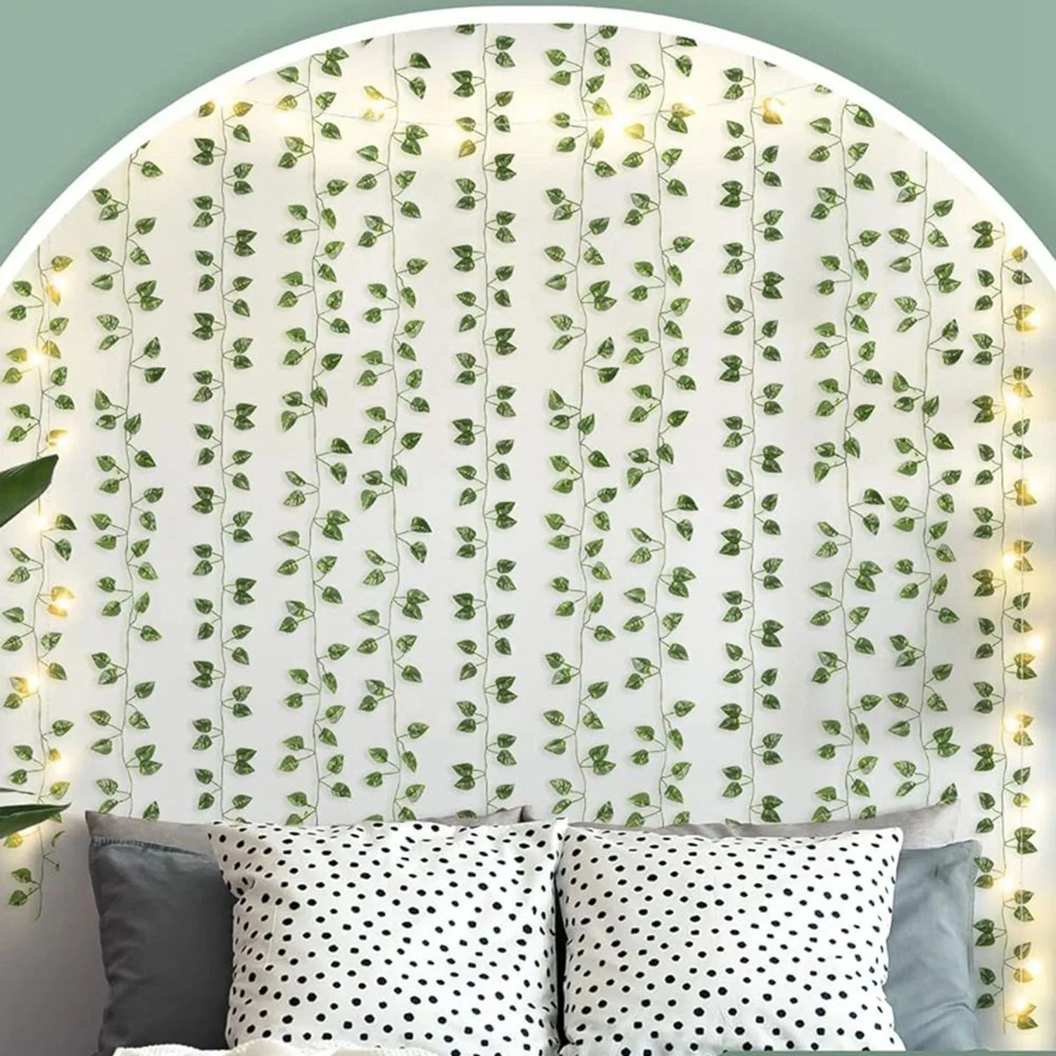 Светодиодная искусственная зеленая листья Виноградная лоза Рождественская