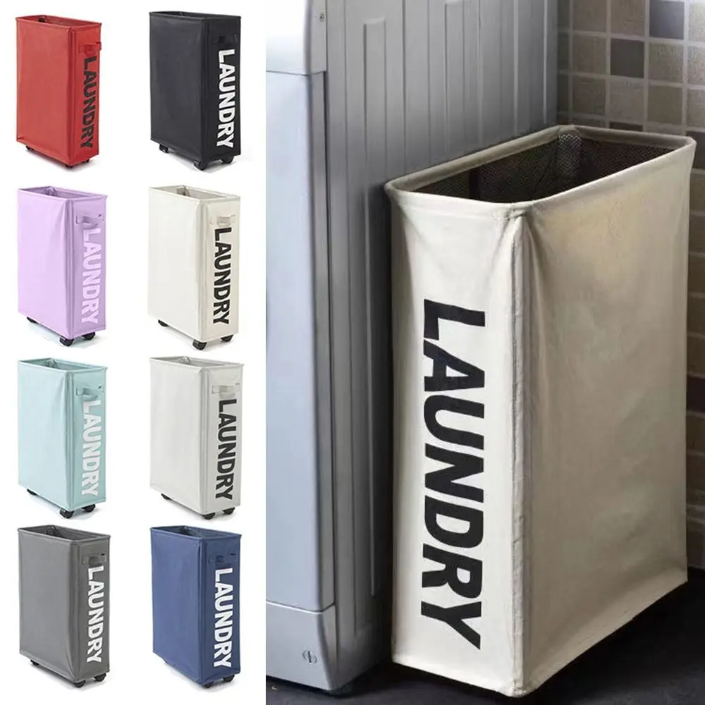 

Narrow Rolling Laundry Hamper Waterproof Collapsible Foldable Laundry Basket with Mesh Cover with wheels Yoga Storage Basket