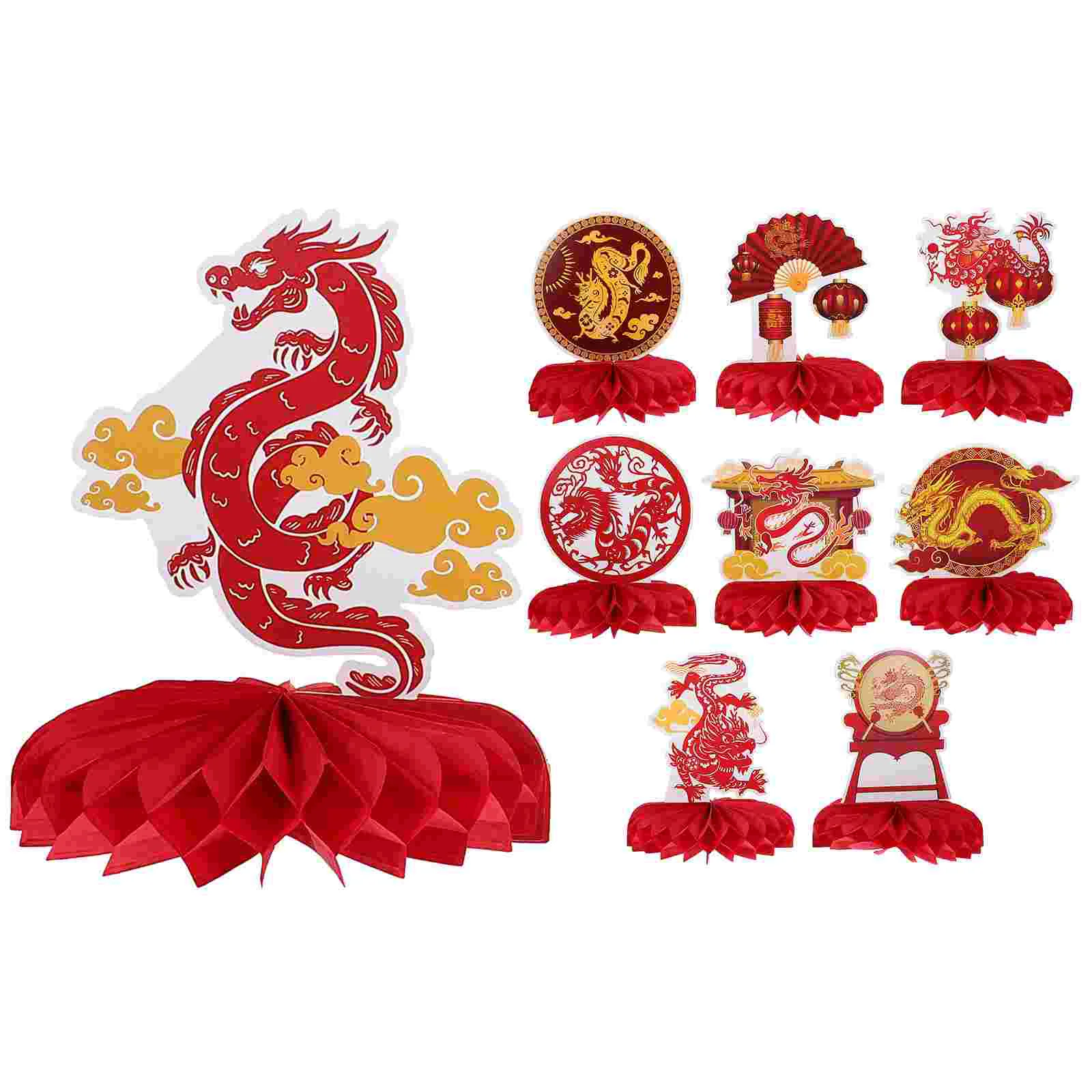 

9pcs Paper Crafts New Year Elements Honeycomb Balls New Year Novel Adornments