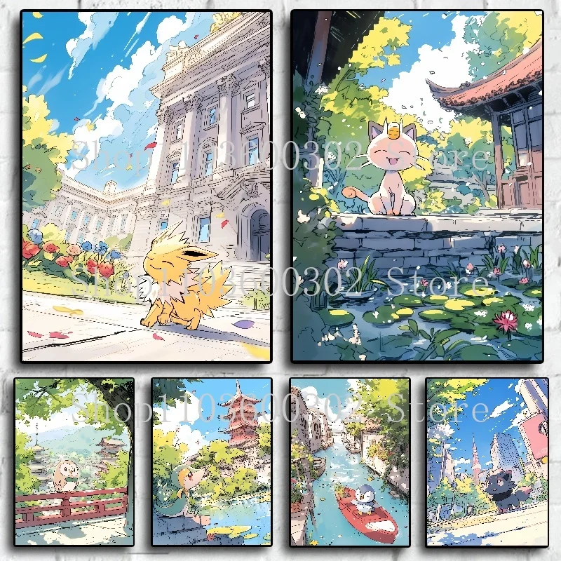 Аниме Покемон Бульбазавр Чаризард плакат и акварель холст картина настенная