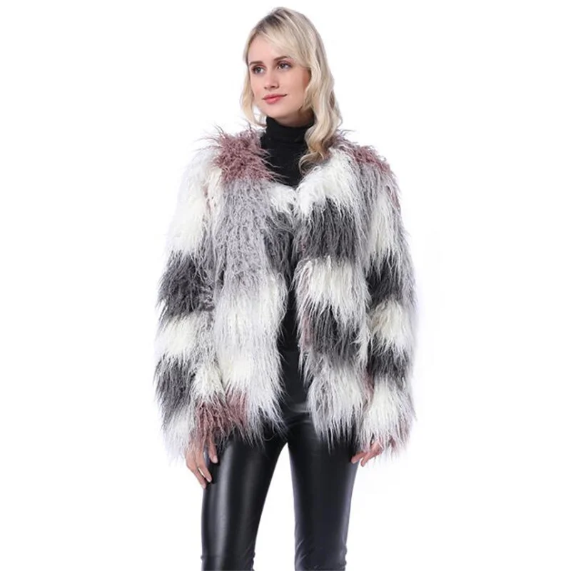 Autumn faux mink fur leather jacket womens warm Mid-length fur leather coat women loose jackets winter thicken fashion b516