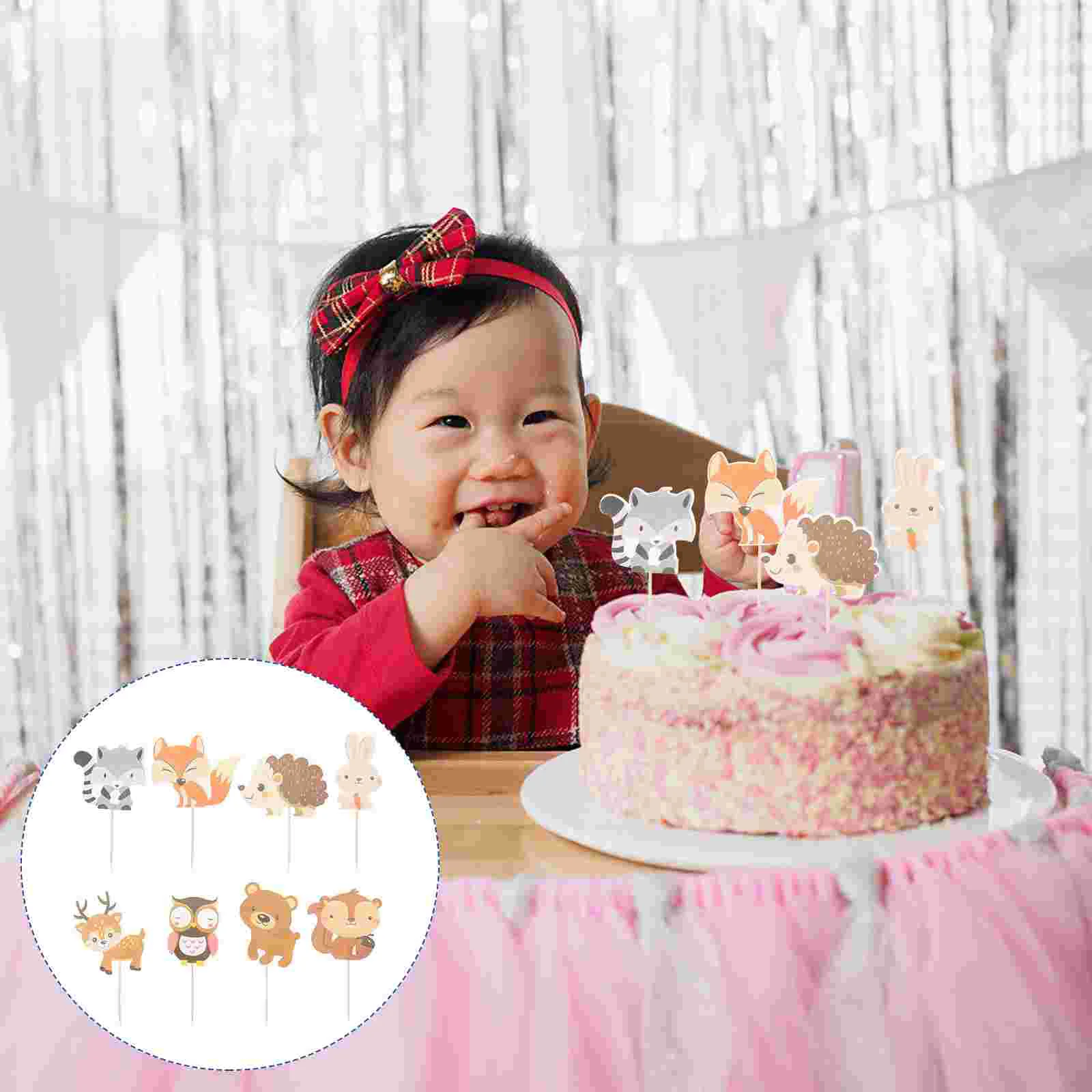 

24 Pcs Christmas Ornament Cake Picks Paper Decorations Cupcake Animal Toppers Decorative Wooden Child