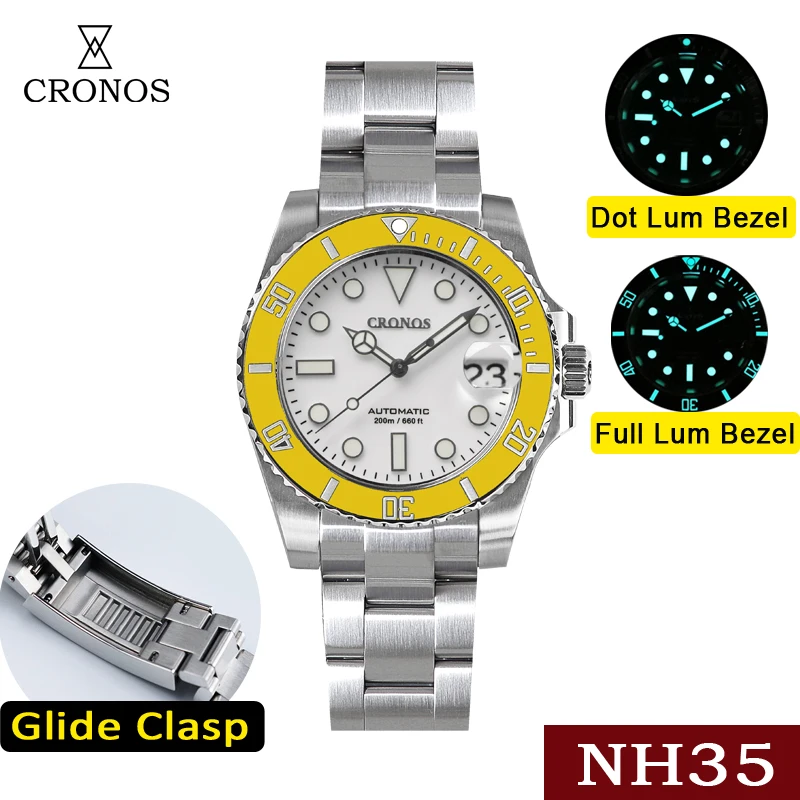 

Cronos Luxuy Diver Watch For Men NH35 Sapphire Mirror Wristwatch Ceramic Bezel 20Bar Waterproof Glide clasp reloj hombre
