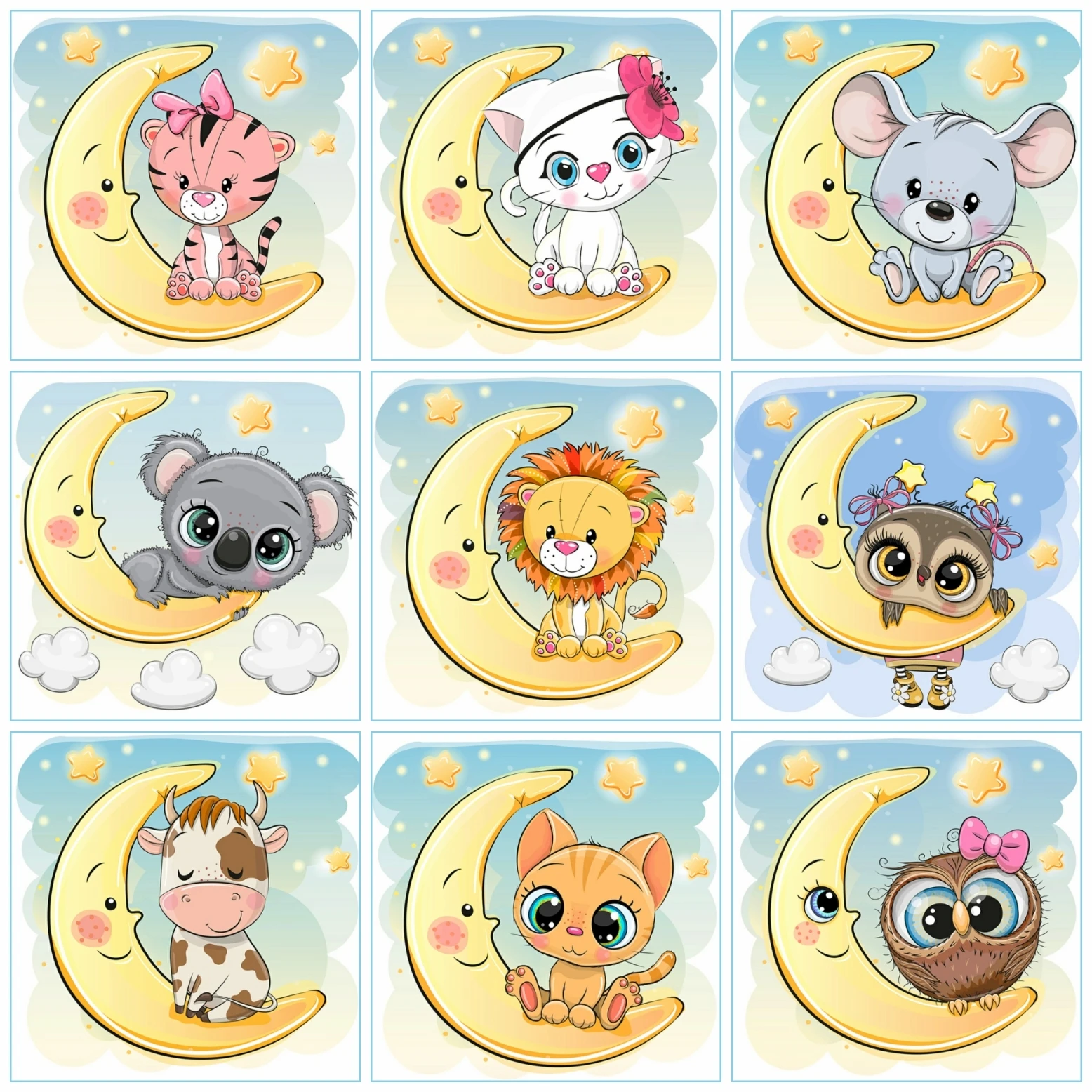 

5D Rhinestone Embroidery Owl Lion Moon Cartoon Animal Diamond Cross Stitch Set Hand Inlaid Children's Home Wall Art Decoration