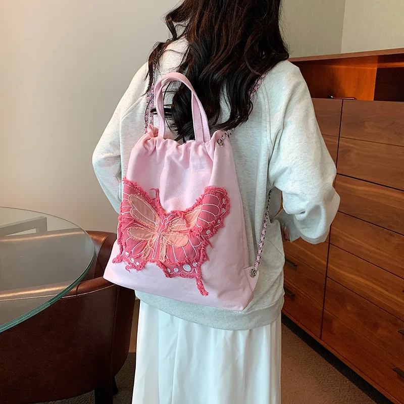 

Холщовый Рюкзак С Рисунком бабочки, модная дизайнерская сумка, вместительные сумки для покупок, повседневная сумка на плечо, новинка 2023