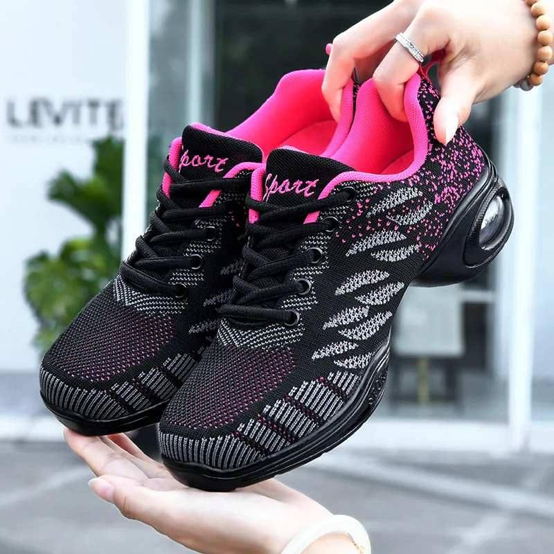 

2024 Sneakers Dance Shoes For Women Flying Woven Mesh Comfortable Modern Jazz Dancing Shoes Girls Ladies Outdoor Sports Shoes