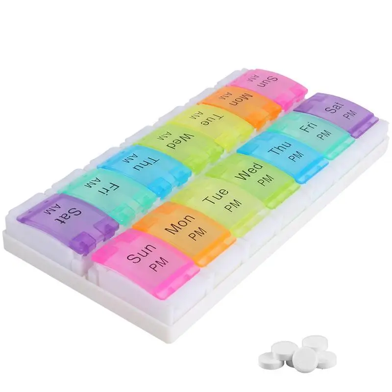

7 Day Pill Organizer 14 Compartments Pill Box with Lid and Button AM PM Pill Case for Vitamin Cod Liver Oil Supplements Travel