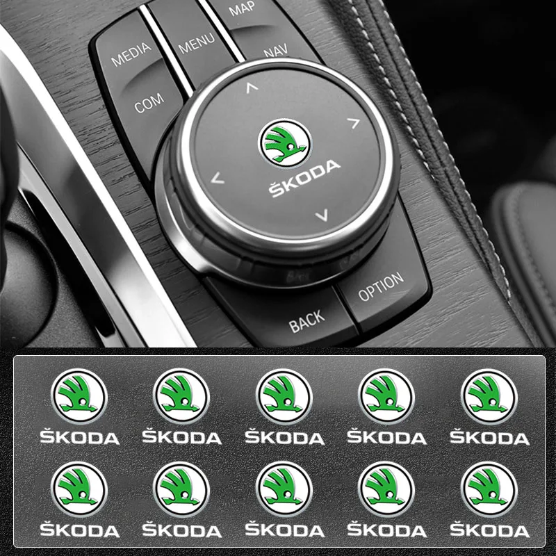 

10PCS UV Car Window Switch Knob Sticker Auto Decal For Skoda Octavia MK2 MK1 2 3 A5 A7 A8 Fabia Karoq Superb Rapid Kamiq Scala