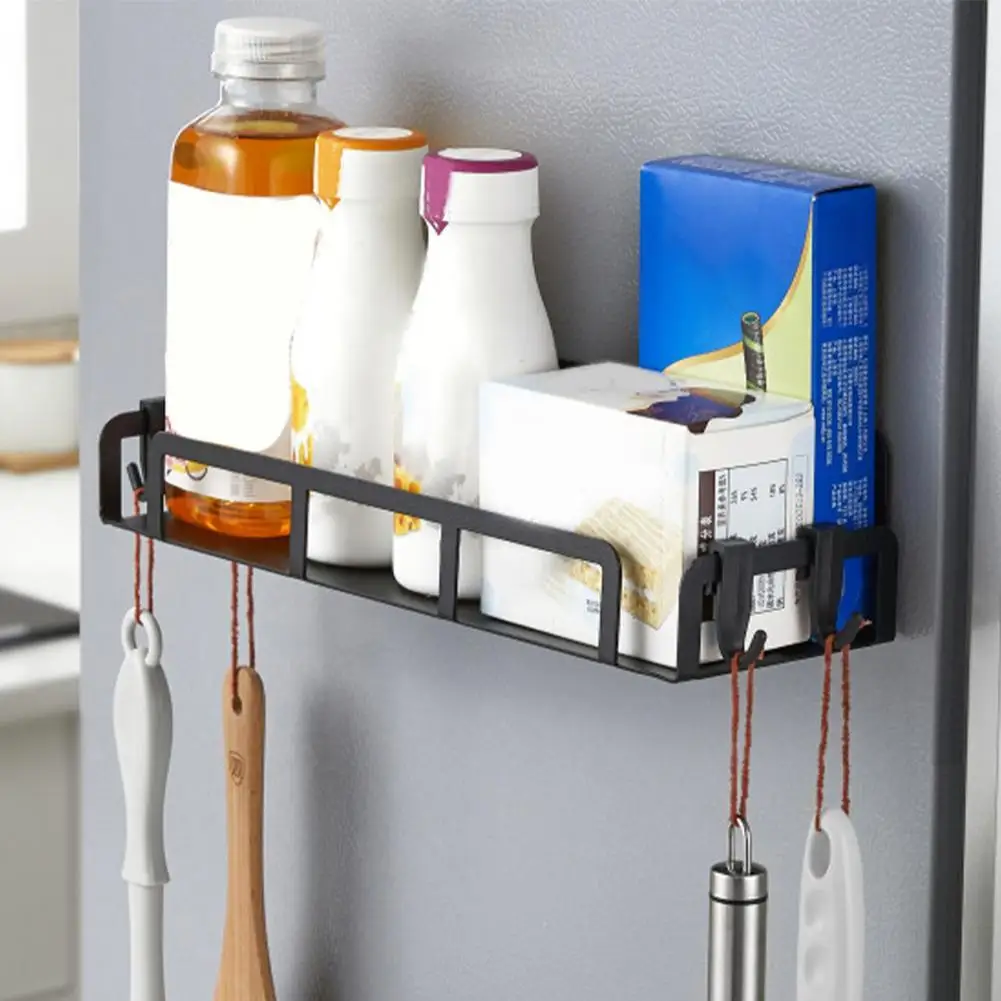 

Wall Mounted Kitchen Racks Magnetic Storage Shelf Free Perforated Wrought Iron Strong Load-bearing Spice Rack Household Supplies