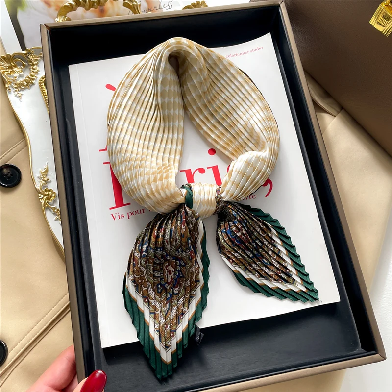 Fashion Crinkle Silk Satin Square Scarf for Women Hair Bands Ribbon Headscarf Lady Kerchief Neck Tie Wrist Wrap Shawl Bandana
