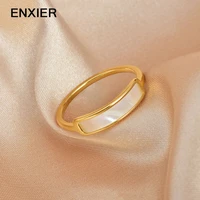 enxier french simple square white shell rings for women finger 316l stainless steel gold color ring ladies party jewelry