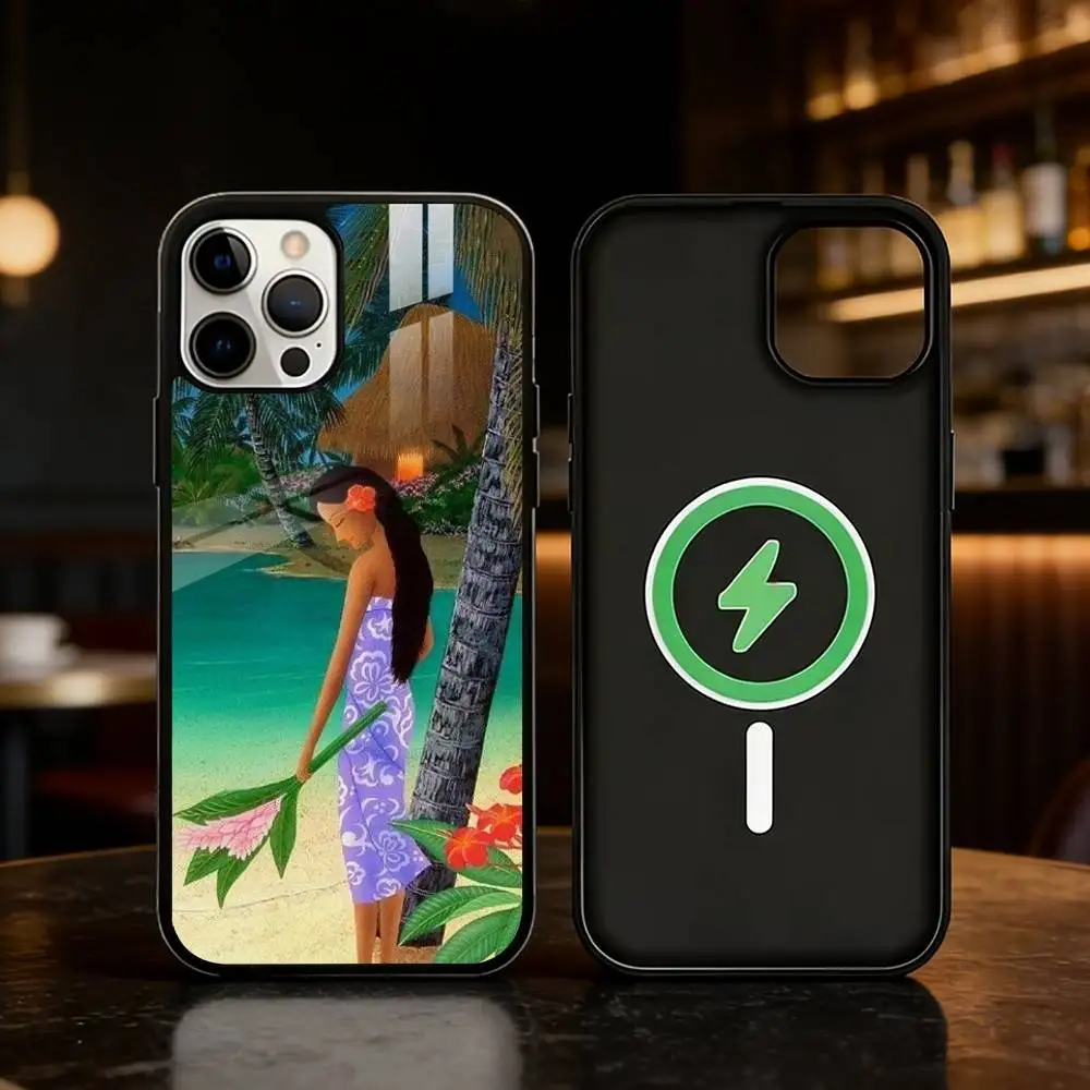 Фото Чехол для телефона Hinano Tahiti Girl Polynesia для iPhone 17 16 15 14 13 12 Pro Max Plus с зеркальной беспроводной магнитной крышкой, 1 шт. №5