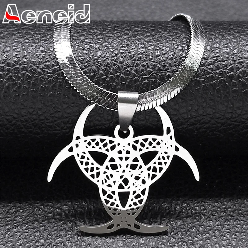 

Triple Moon Crescent Hollow Necklace Women Silver Color Stainless Steel Snake Chain Necklaces Jewelry collares de mujer N3759