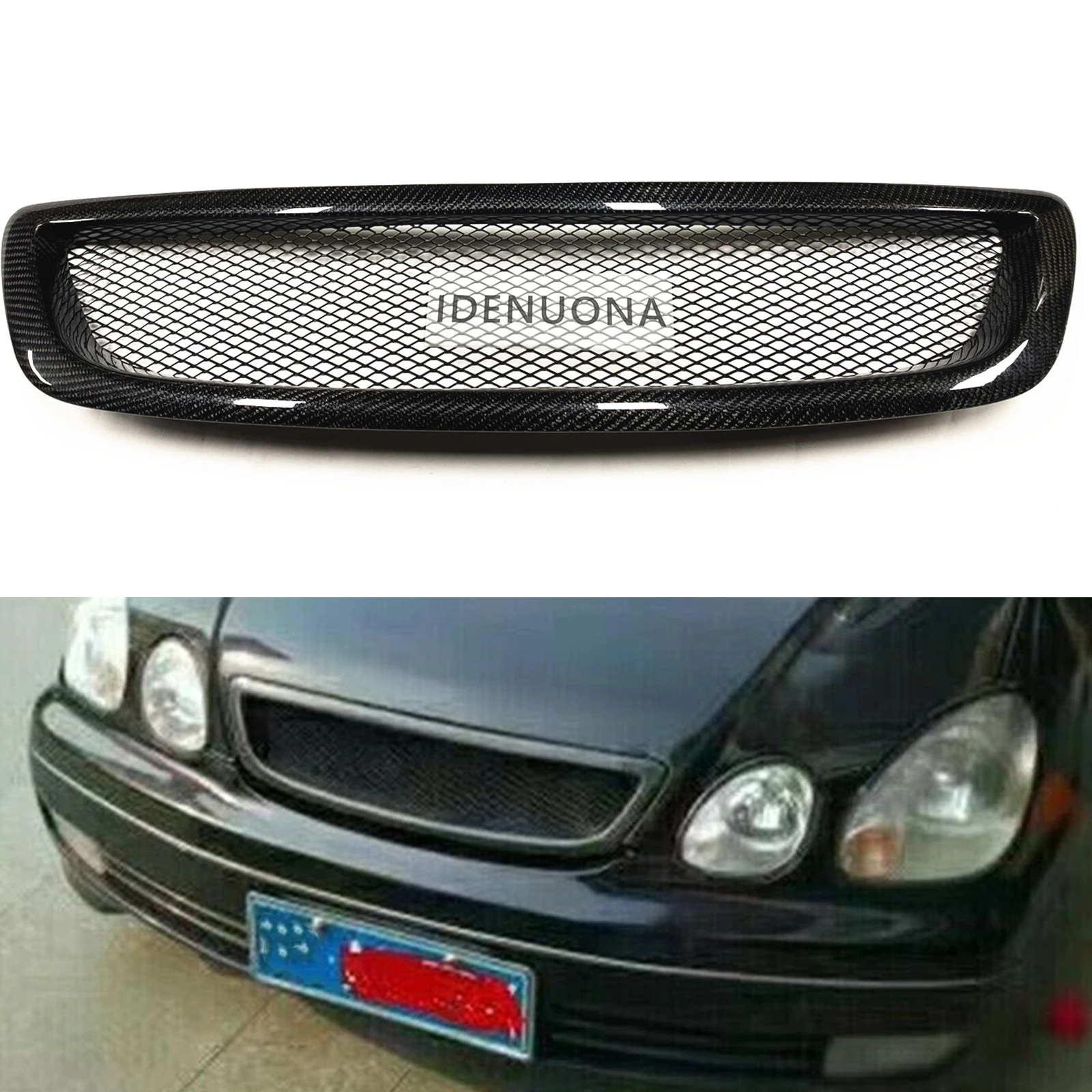 Front Grille Racing Grills For Lexus GS300 GS400 GS430 1998-2005 Real Carbon Fiber Car Upper Bumper Hood Vent Mesh Grid Body Kit