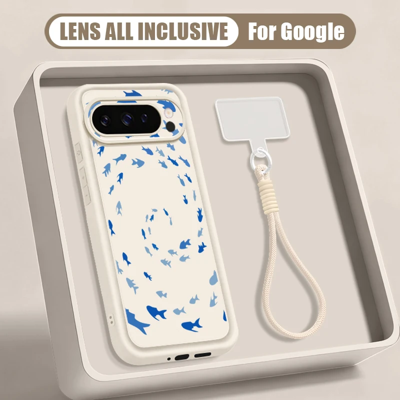Фото Чехол-ремешок с принтом китов-горбатиков для Google Pixel 10 9 8 7 Pro 9A 8A 7A Pixel 9 10 Pro XL, мягкий силиконовый чехол для телефона №2