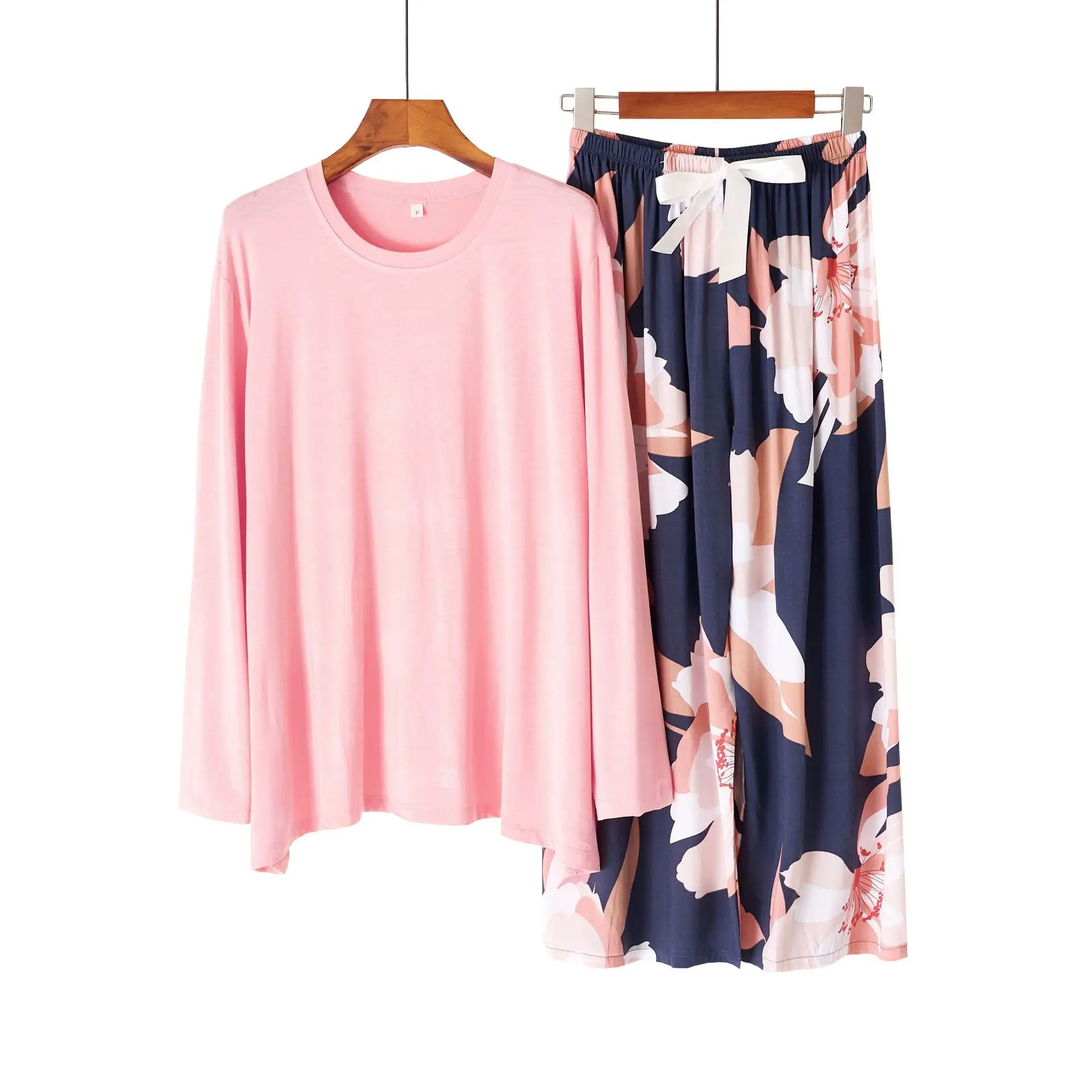 Japanese New Style Ladies Pajamas Simple Floral Large Floral Long-sleeved Trousers Home Service Two Piece Set Sleepwear