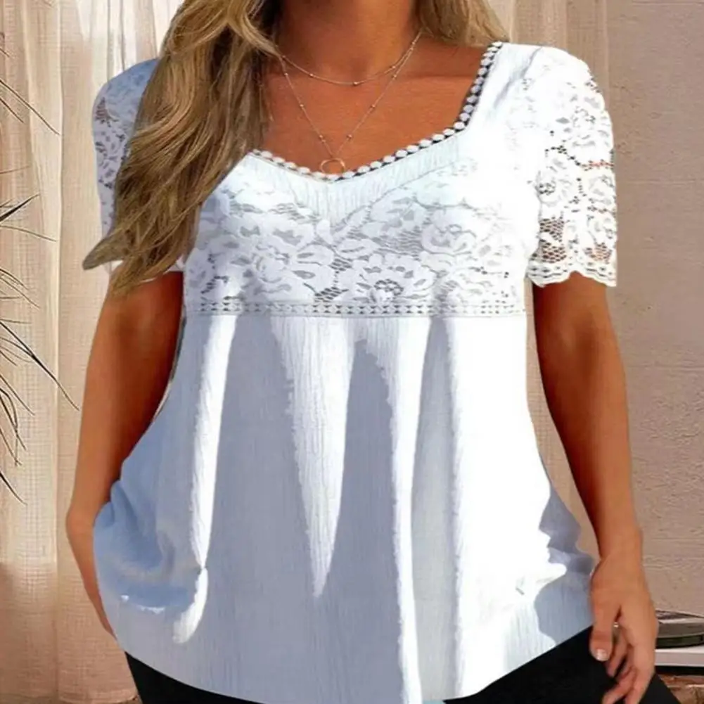 

Women T-shirt Square Collar Petal Short Sleeve Loose Summer Shirt Women Solid Color Loose Pullover Top Streetwear