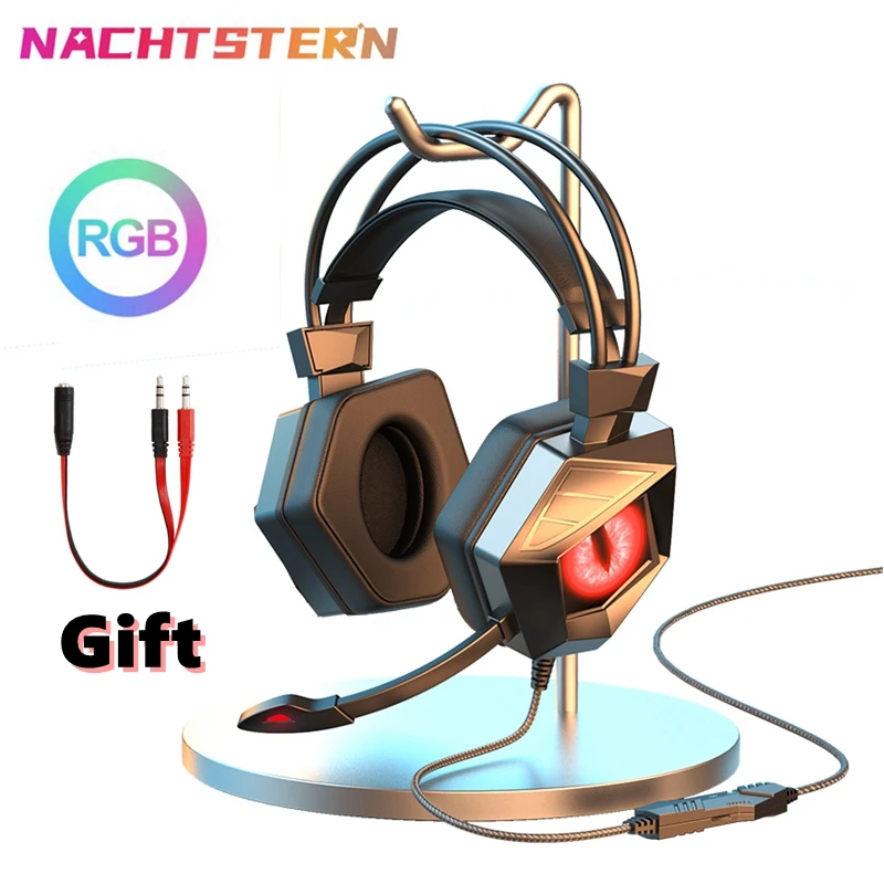Новая игровая гарнитура RGB игровые проводные наушники USB с шумоподавлением для