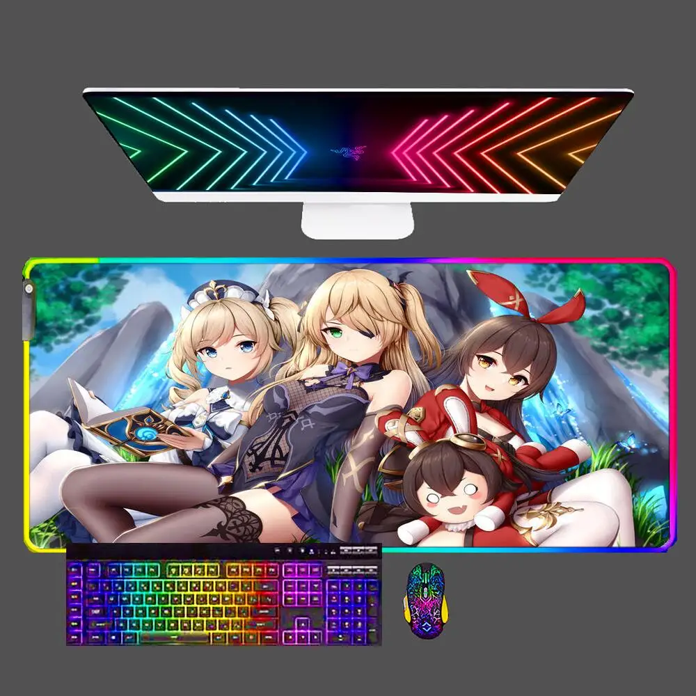 

Genshin Impact LED kawaii Mouse Pad Computer Keyboard 900x400 Carpet Large Gaming Accessories RGB Mousepad PC Gamer Desk Mat