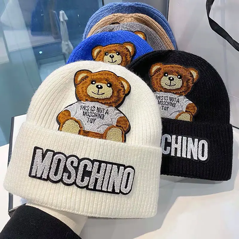 

Love MOSCHINO Knitted Hat Winter Letters Cold Hat Woolen Cap Women Autumn winter warmth thick for Adult Hats
