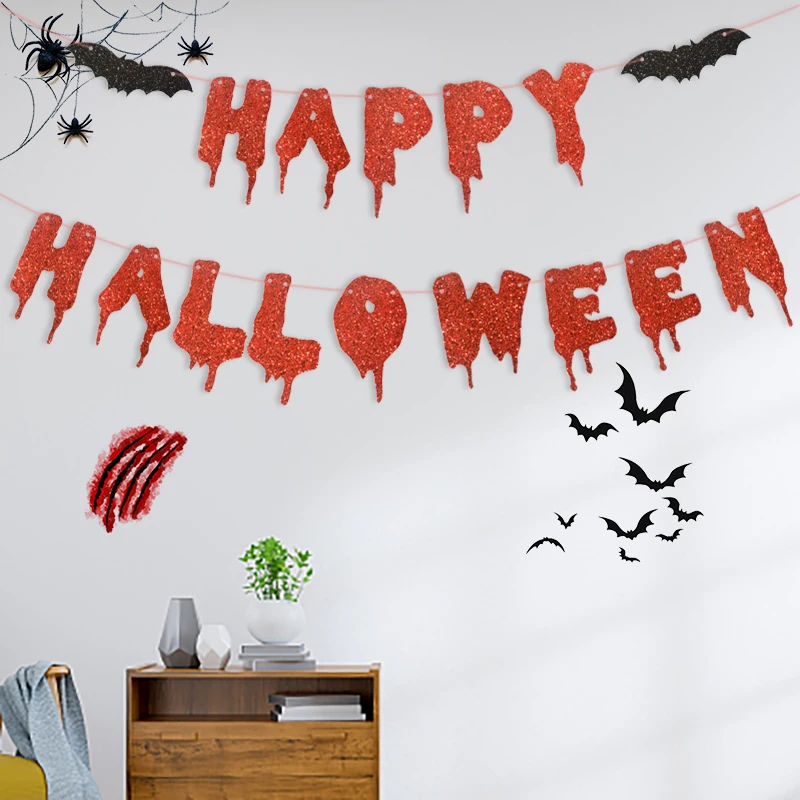 Бумажный Баннер На Хэллоуин С Красными Блестками Для Отелей Баров Домов