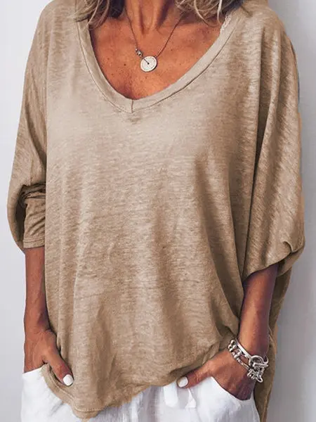 

Women's dress peach neck bat sleeve T-shirt