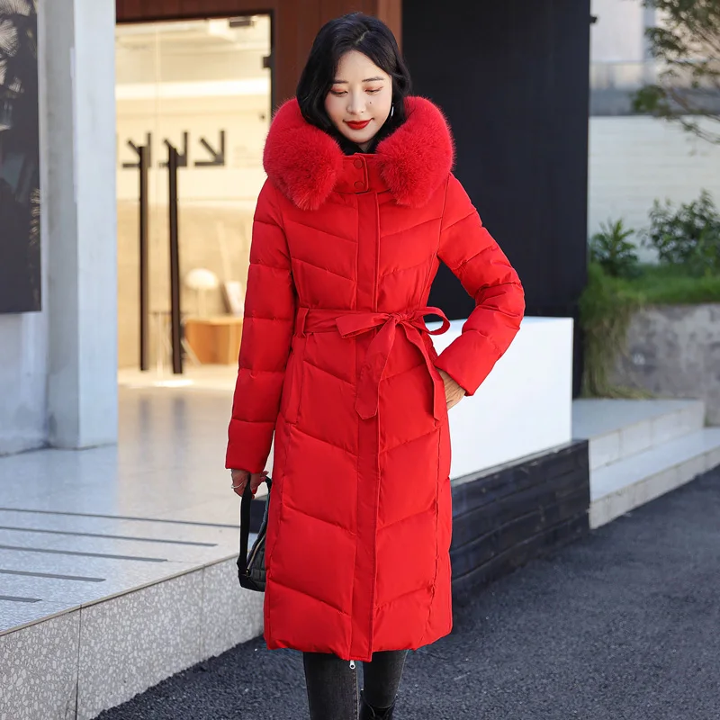 2022 Winter New Collection Coat Women's Stand Collar Hooded Windproof Long Jacket Cotton Clothing