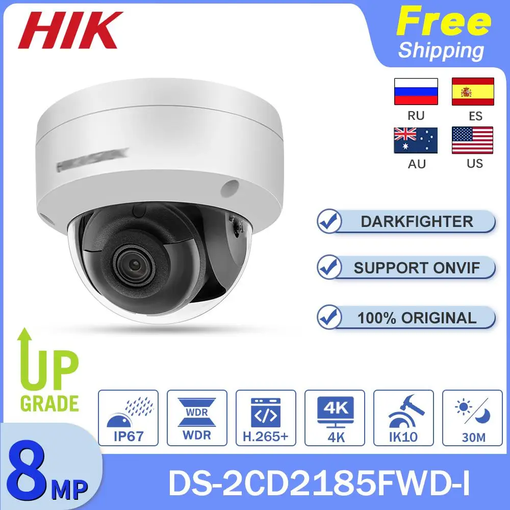 

Hikvision 8MP IP Camera 4K CCTV DS-2CD2185FWD-I POE H.265 Video Kamera SD Card Night Vision Security Camera IP67 IK10 Outdoor