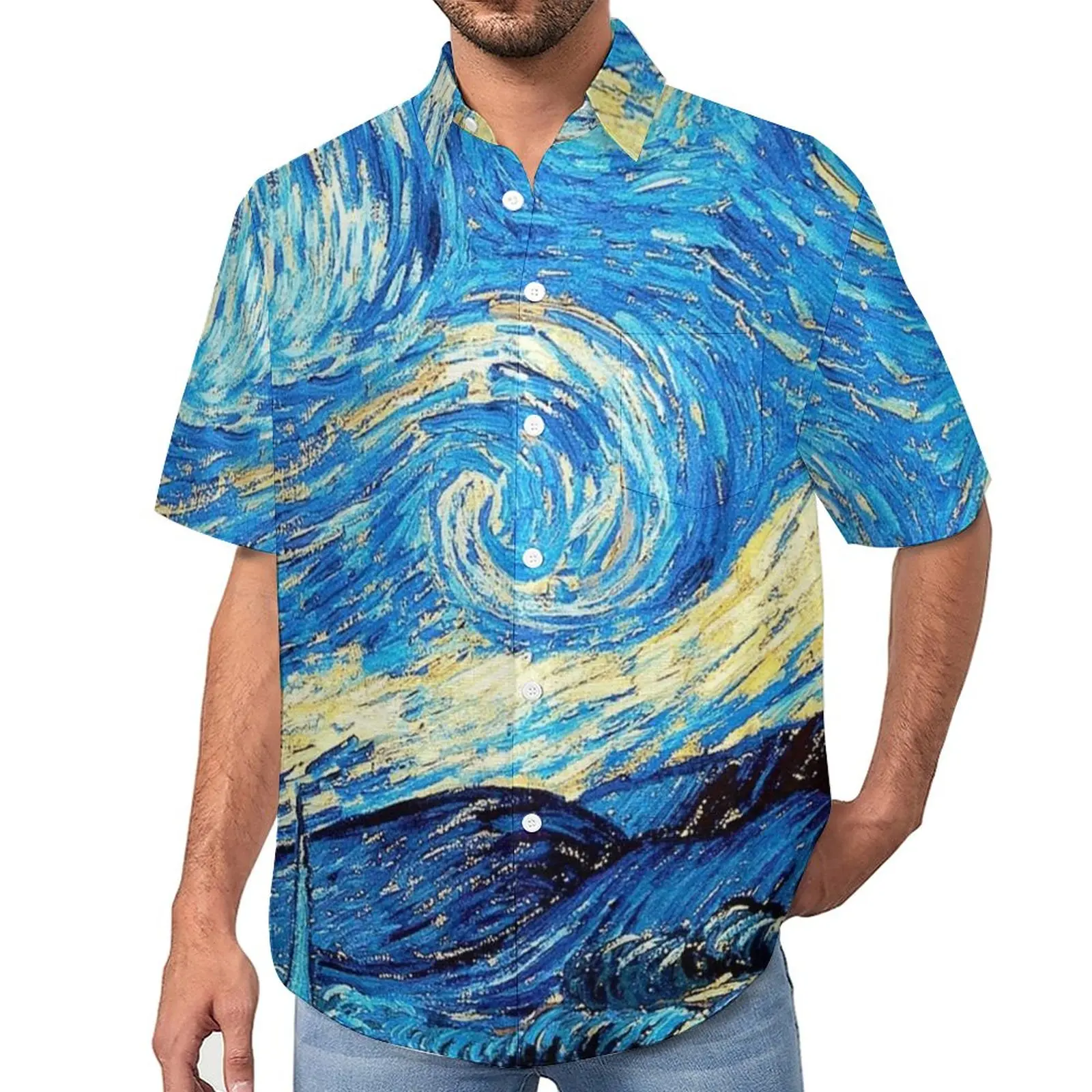 

Starry Night Blouses Man Van Gogh Casual Shirts Hawaiian Short Sleeve Graphic Novelty Oversize Beach Shirt Birthday Present
