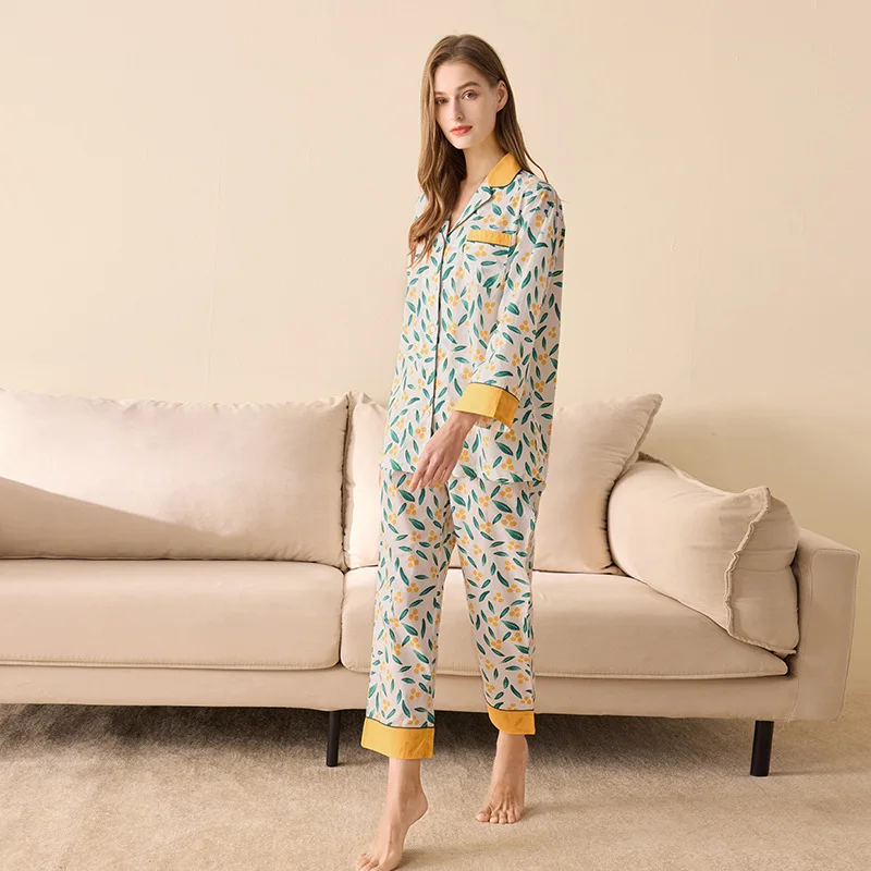 2022 New Summer 60S Long-staple Cotton Pajamas Sets Women Homewear High Quality Short Sleeve Night Sleep Pants