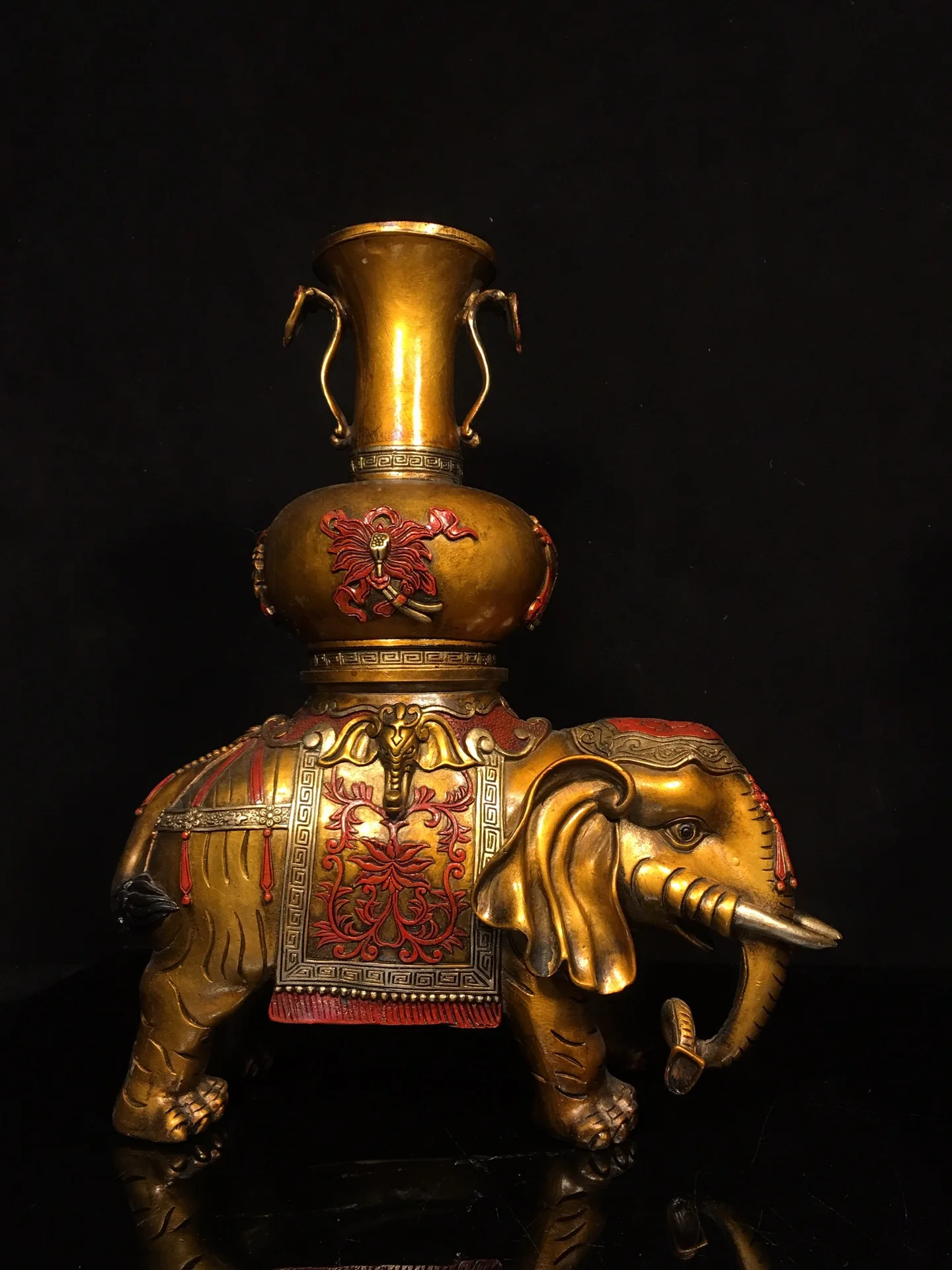 14-дюймовая коллекция тибетского храма старая бронза киноварь окрашенная