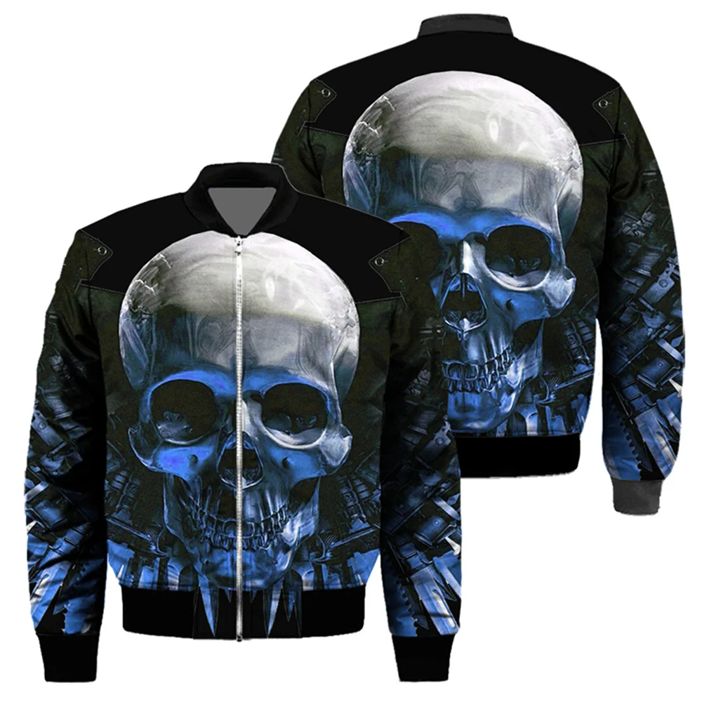

2022 New Horror Skull Print Jacket Fashion Trend Thickened Bomber Biker off-road jacket Men's Cotton liner warm 7 color jacket