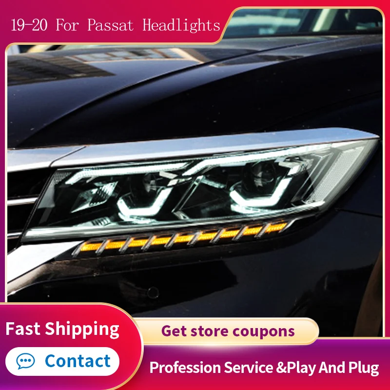 

Car Headlights for Volkswagen VW Passat US B7 2019-2021 Style Blue Start Head Lamps LED DRL Moving Turn Signal Front Lights Asse