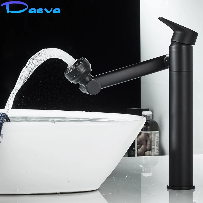 

Basin Faucet 360° Rotate Bathroom Deck Mounted Splash Proof Black Mixer Water Tap Shower Head Hot and Cold Modern Sink Tapware